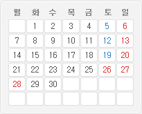 2015년 9월 달력이미지